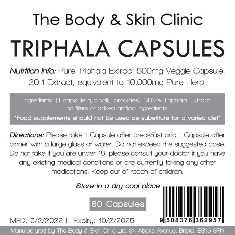 Triphala Capsules,60 Caps, Super Strong 10: 1 Extract - More Effective Then RAW Powder | Vegan,Made in The UK - BeesActive Australia