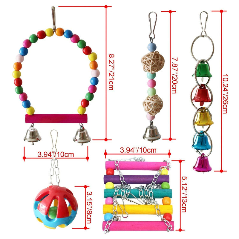 Mrli Pet Bird Swing Toys,Parrot Cage Toys Set Colorful Wood Bells and Wooden Hammock Perch for Budgie Lovebirds Conures Small Parakeet - BeesActive Australia