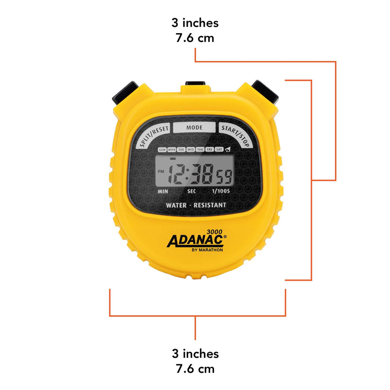 MARATHON Adanac 3000 Digital Sports Stopwatch Timer with Extra Large Display and Buttons, Water Resistant- Yellow - BeesActive Australia