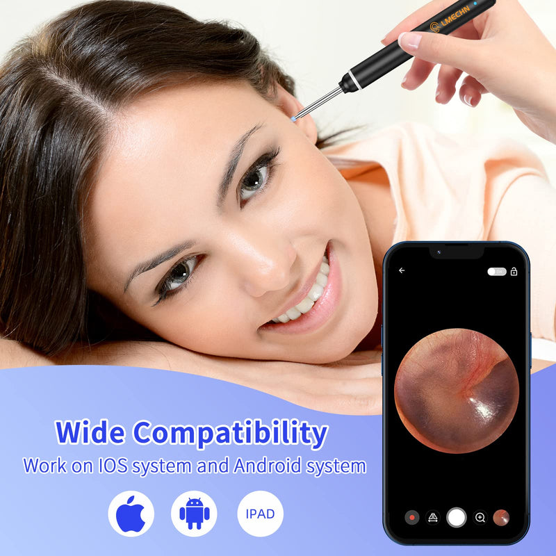 LMECHN Ear Wax Removal 1920P Wireless Ear Cleaner Otoscope with 8pcs Cleaning Kit 3.0mm Visual Ear Camera with 6 LED Lights Portable Endoscope Remover for iPhone, Ipad & Android Smart Phones (Black） Black - BeesActive Australia