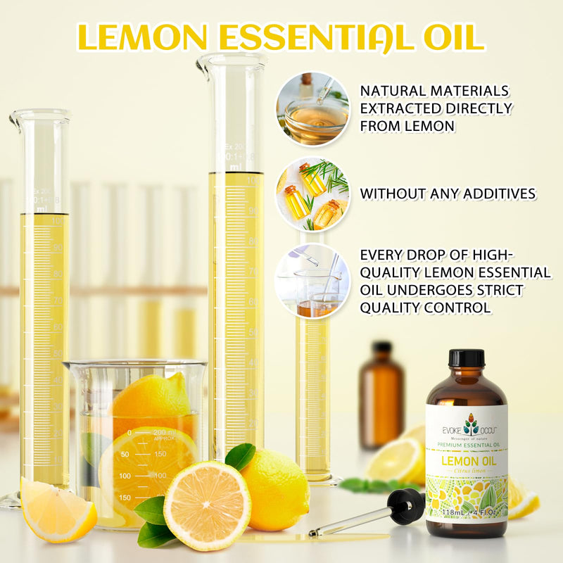 EVOKE OCCU Lemon Essential Oil 118ml, Pure Lemon Oil for Home Diffuser Massage House Cleansing- 4 FL Oz - BeesActive Australia