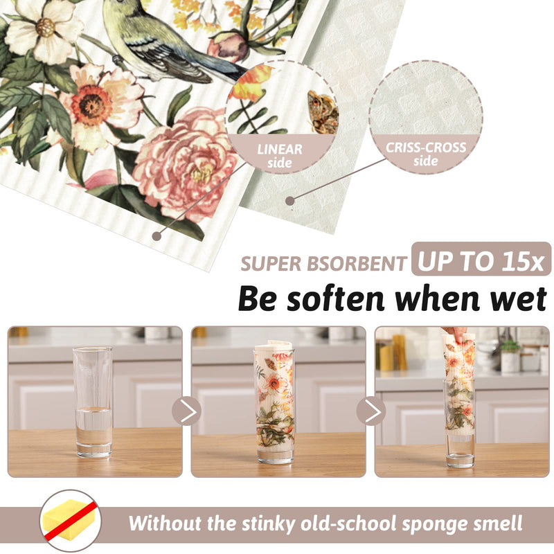 6 Pcs Swedish Kitchen Dish Cloths Kitchen Towels Reusable Sponge Cleaning Cloths Wipes Absorbent Dish Cloth Quick Drying Washable Decorative Tea Towels No Odor Bar Hand Towel (Flower) Flower - BeesActive Australia
