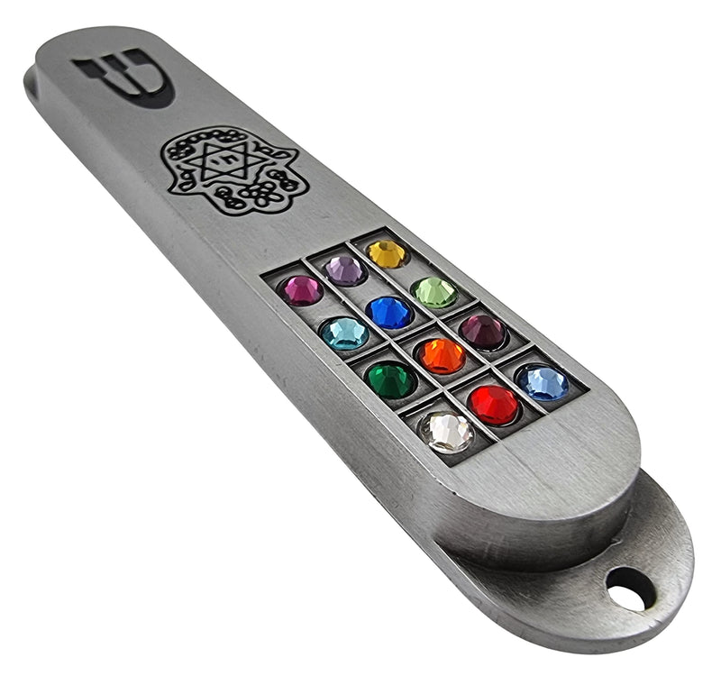 TALISMAN4U Pewter MEZUZAH Case with Scroll 12 Tribes of Israel Hoshen Design Protection Hamsa Star of David Judaica Door Mezuza 3.5 Inch - BeesActive Australia