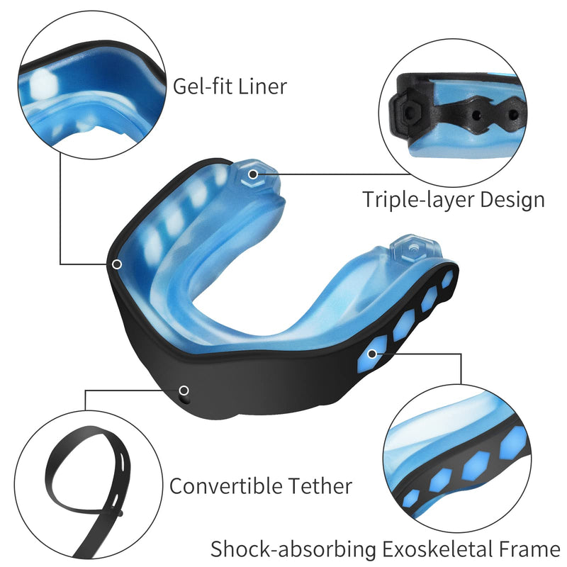 2 Pack Football Mouth Guard, Professional Adults Sports Mouthguard, Soft Mouthpiece to Protect Braces with Straps & Carry Cases, for Boxing, MMA, Wrestling, Rugby, Soccer, Lacrosse, All Contact Sports - BeesActive Australia