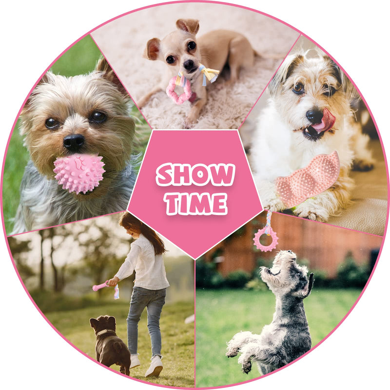 ABRRLO 6 Pack Puppy Chew Toys for Teething Small Dogs Toys for Puppies Cute Pink Soft Durable Rubber Pea Ball Rope Pet Toy for Anxiety Relief Cleaning Teeth and Protect Oral Health - BeesActive Australia