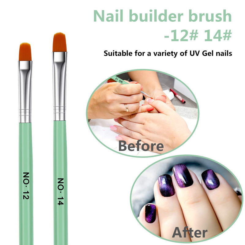 7 Pieces Gel Nail Brush, Acrylic Nail Brush, Nail Art Brush, Nail Painting Brush Pen, Nail Brush Wooden Handle Nylon Hair for Extensions False Nail Tips Builder Manicure, 7 Sizes Green - BeesActive Australia