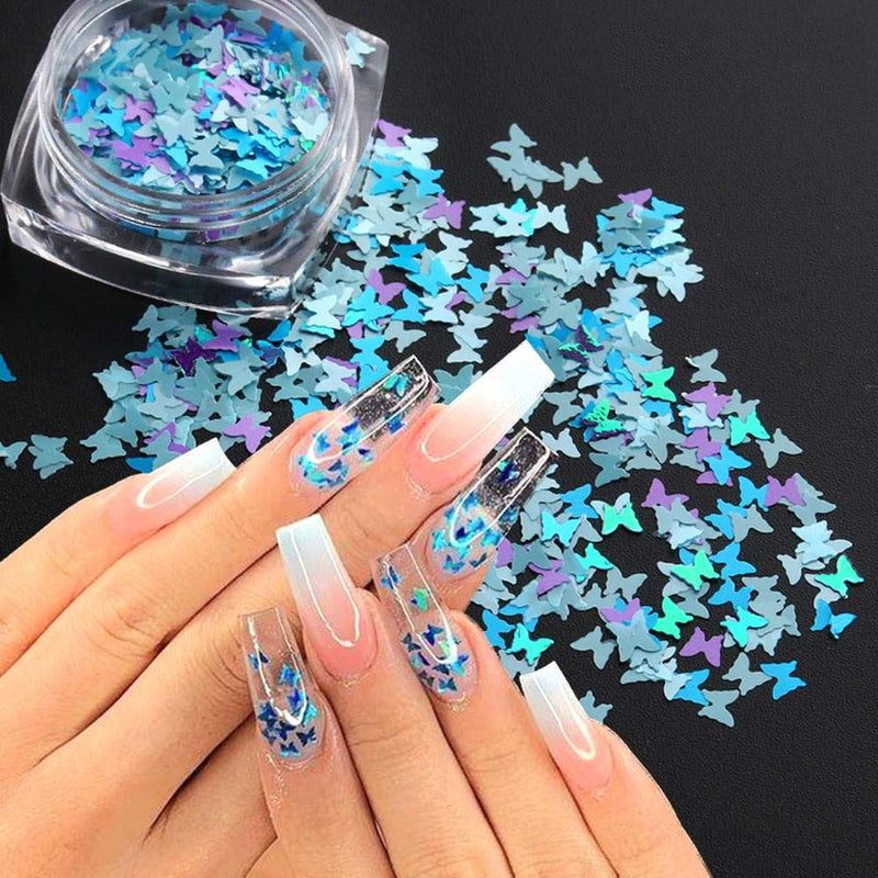 Butterfly Holographic Nail Art Sequins Glitter Kits Butterfly Nail Art Decals Supplies Holographic Nail Glitter for Nail Accessories Decorations Colored Acrylic Nail Powder Mix Color Butterfly 3 Box - BeesActive Australia
