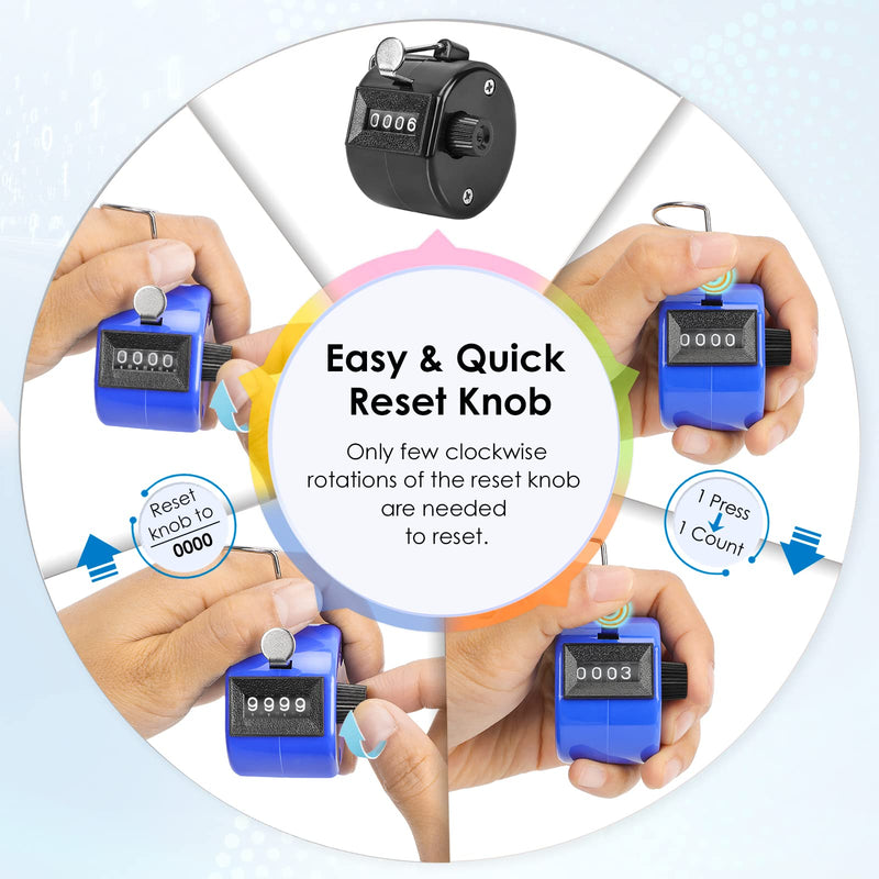 KTRIO Pack of 6 Colors Handheld Tally Counter 4-Digit Number Count Clicker Counter, Hand Mechanical Counters Clickers Pitch Counter for Coaching, Knitting, People, Lap, Fishing, Golf, Toddler & Fidget - BeesActive Australia