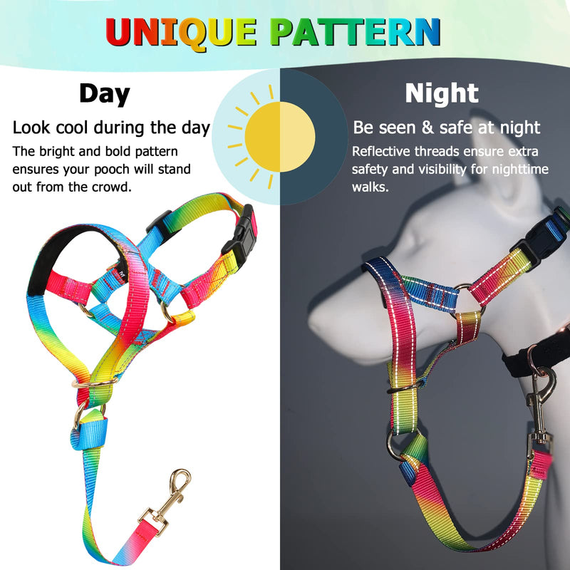 Dog Head Collar, No Pull Rainbow Head Halter for Heavy Pullers, Effective Padded Head Harness Stops Pulling on Leash for Walking Small Medium Large Dogs L Fantasy Rainbow - BeesActive Australia