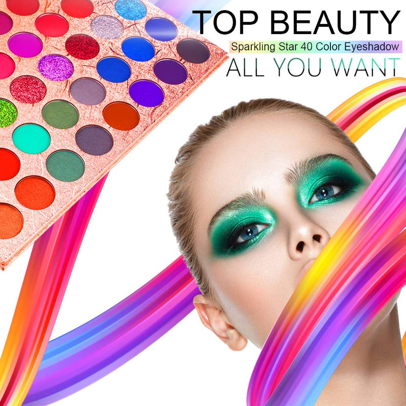 Top Beauty 40 Bright Colors Eyeshadow Palette, Matte and Shimmer Blending Eye Shadow Glitter Metallic Waterproof Smooth Powder Natural Brilliant Artist Eye Makeup Palettes - BeesActive Australia