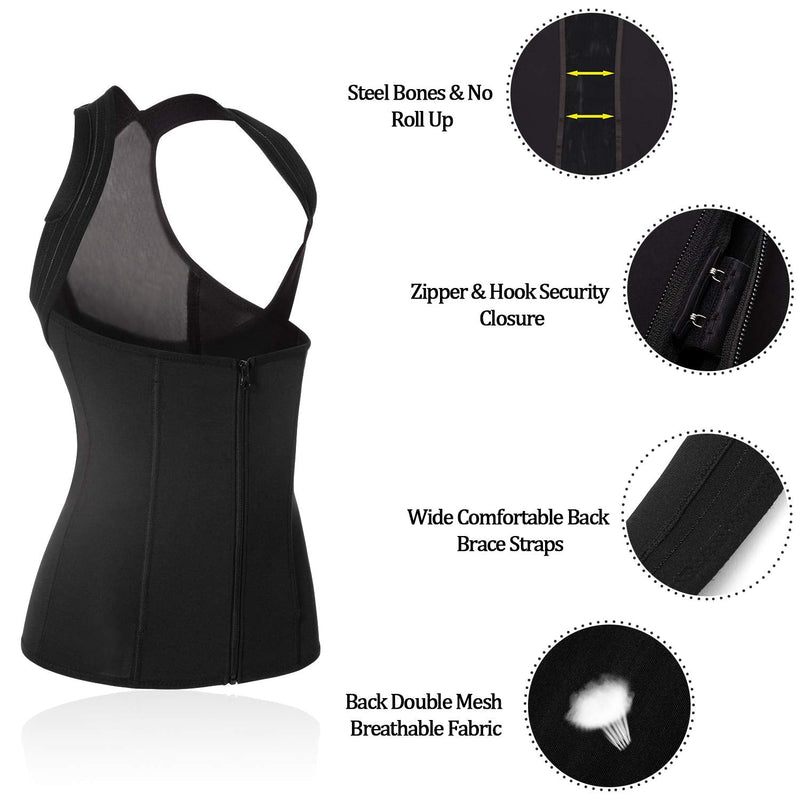 Women Back Braces Posture Corrector Waist Trainer Vest Tummy Control Body Shapers for Spinal Neck Shoulder and Upper Back Support (M, Black) Medium (Pack of 1) - BeesActive Australia