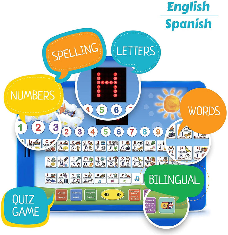 Boxiki kids Spanish-English Learning Bilingual Tablet Educational Toy with LED Screen Display. Learn Spanish and English with ABC Games and Spelling. Kids Love Our Interactive Educational Toys! - BeesActive Australia