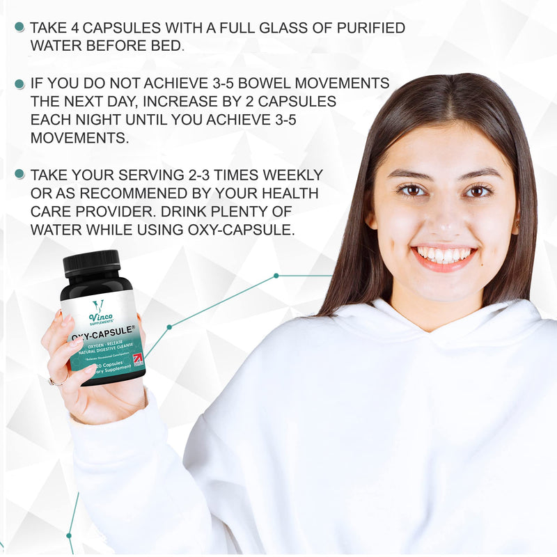 Vinco Supplements Oxy-Capsule Magnesium Compound - Vegan Oxygen Powder Natural Colon Cleanser - Gas Relief, Bloating Relief, Constipation Relief - Intestinal Cleanser for Adults - 120 Count - BeesActive Australia