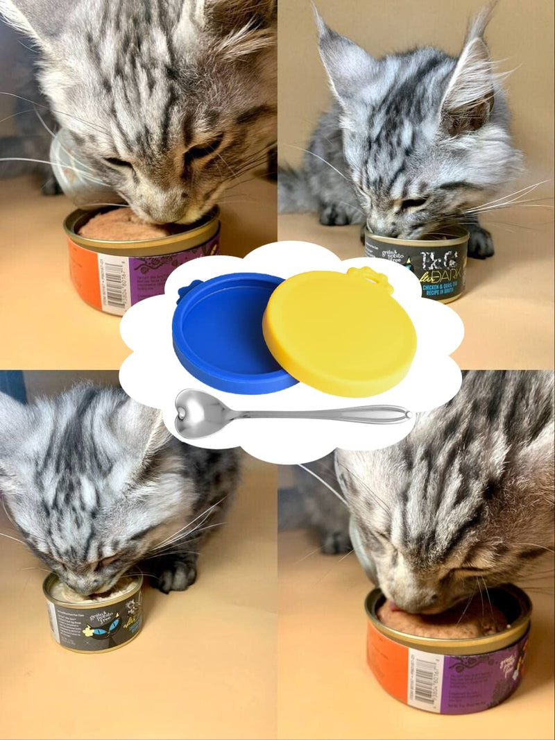 COMTIM Cat Food Can Lids, Silicone Pet Food Can Lids Small Cat Food Can Lids Covers for 3 oz Cans, 2 Lids with a Cat Food Spoon - BeesActive Australia