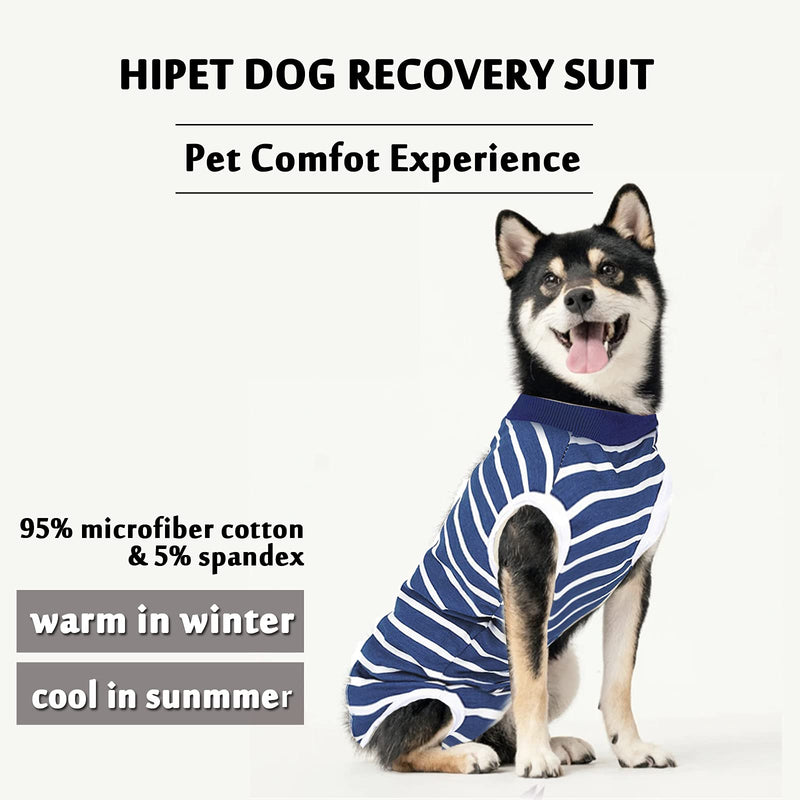 Hipet Dog Onesie Dog Surgery Recovery Suit for Male Female Surgical Suit for Spay and Neuter E-Collar & Cone Alternative Anti-Biting Lick Wound Medium Stripe Blue - BeesActive Australia