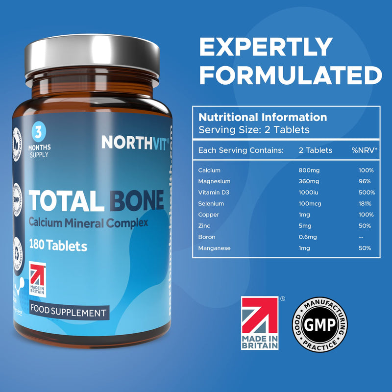 Total Bone� Calcium Mineral Complex, 180 Vegetarian Tablets (3 Month Supply), High Strength Osteo Tablets for Strong Bones & Teeth, Provides 100% NRV Calcium with Vitamin D, Zinc & Magnesium - BeesActive Australia