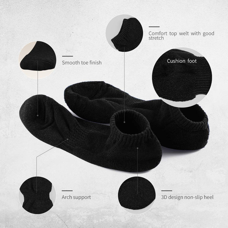 SOX TOWN Men's No Show Socks with Moisture Wicking Performance Cushion Running Low Cut Ankle 6 Pairs Shoe Size: 12-15 Black - BeesActive Australia