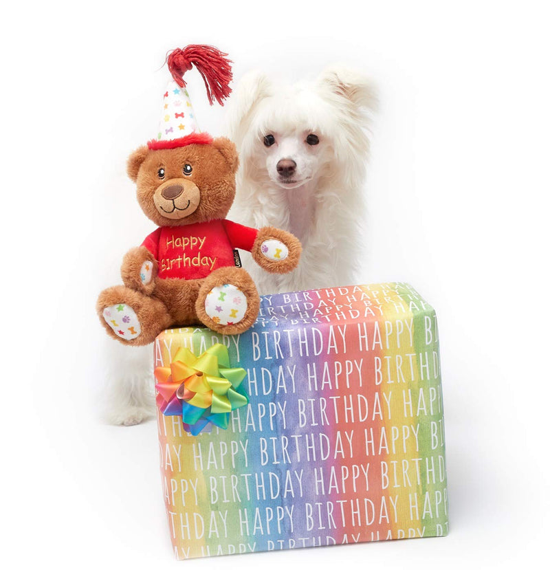 PET London Happy Birthday Bear Dog Toy - Present to Celebrate Dog's Bday or Adoption - Soft Plush Teddy Gift for Dog or Pup with Embroidered Birthday Message, Squeaky, Stylish Great Animal Gift - BeesActive Australia