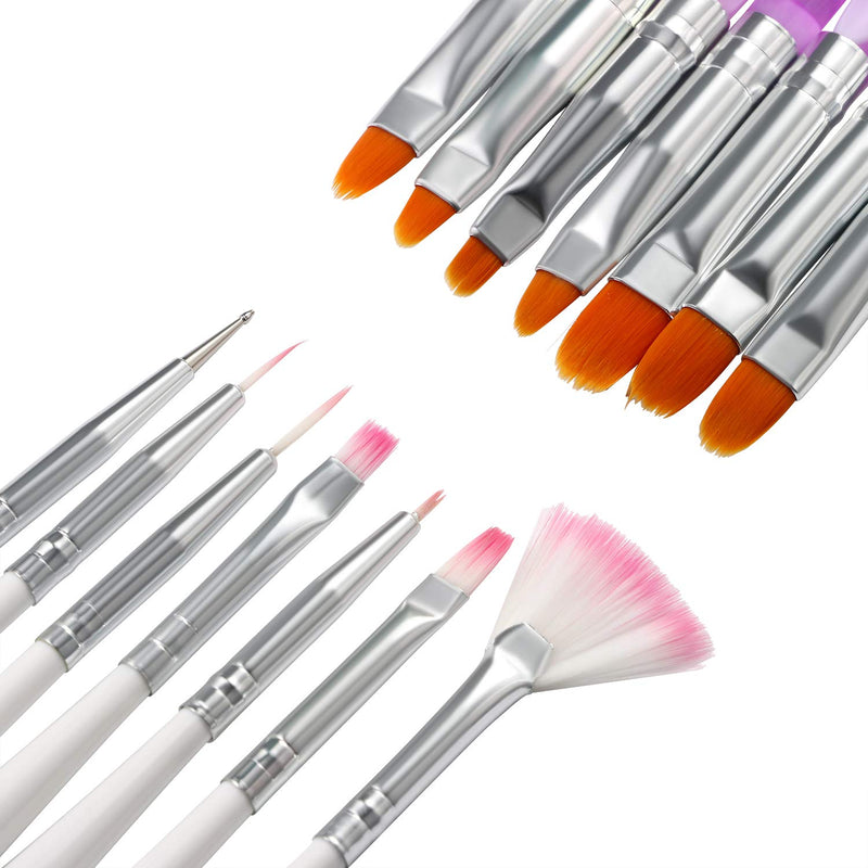 Vtrem 14 PCs Acrylic Nail Brush Set Professional UV Gel False Nail Art Tips Builder Brush Pen Nail Painting Powder Flakes Brush, Dust Remover, for Home and Salon Use - BeesActive Australia