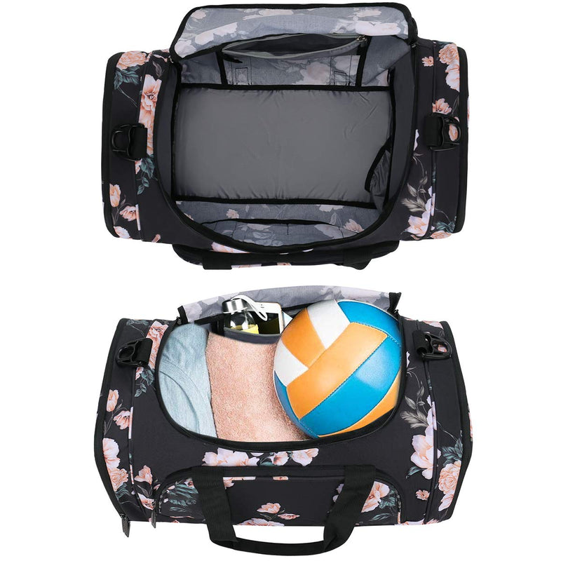 MOSISO Sports Duffel Peony Gym Bag with Shoe Compartment Black - BeesActive Australia