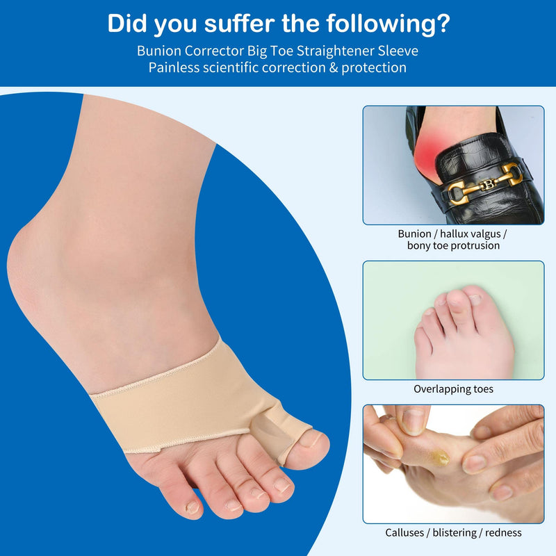 Bunion Corrector Big Toe Separator Bunion Splint Sleeve 1 Pair of Bunion Relief Sleeve with Silicone Bunion Pad Protector,Scientific Correction of Bunion Day and Night Wearable (Beige & Small) S Beige - BeesActive Australia