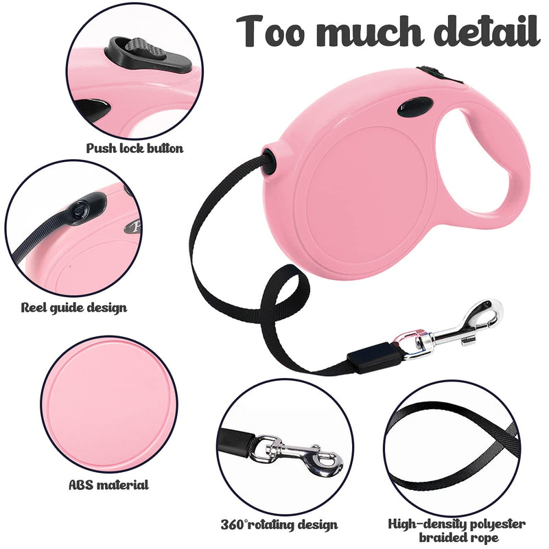 Automatic Retractable Dog Leash,16-Foot Upgraded Version Buckle Lock,360° Tangle Free,One-Hand Brake, Pause, Lock Suitable for Small and Medium Sized Dogs Pink - BeesActive Australia