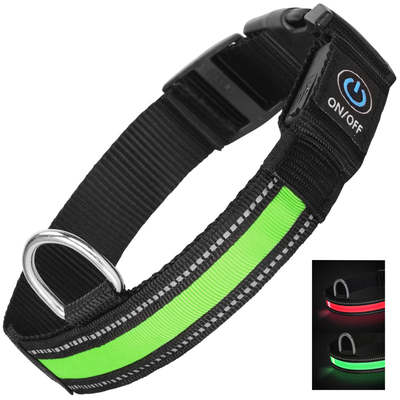 Light Up Dog Collars, Nobleza USB Rechargeable Waterproof Glow in The Dark Dog Collars for Night Safety with 3 Lighting Modes, Adjustable LED Glowing Dog Collars for Small, Medium and Large Dogs L (20-24"L) Green - BeesActive Australia