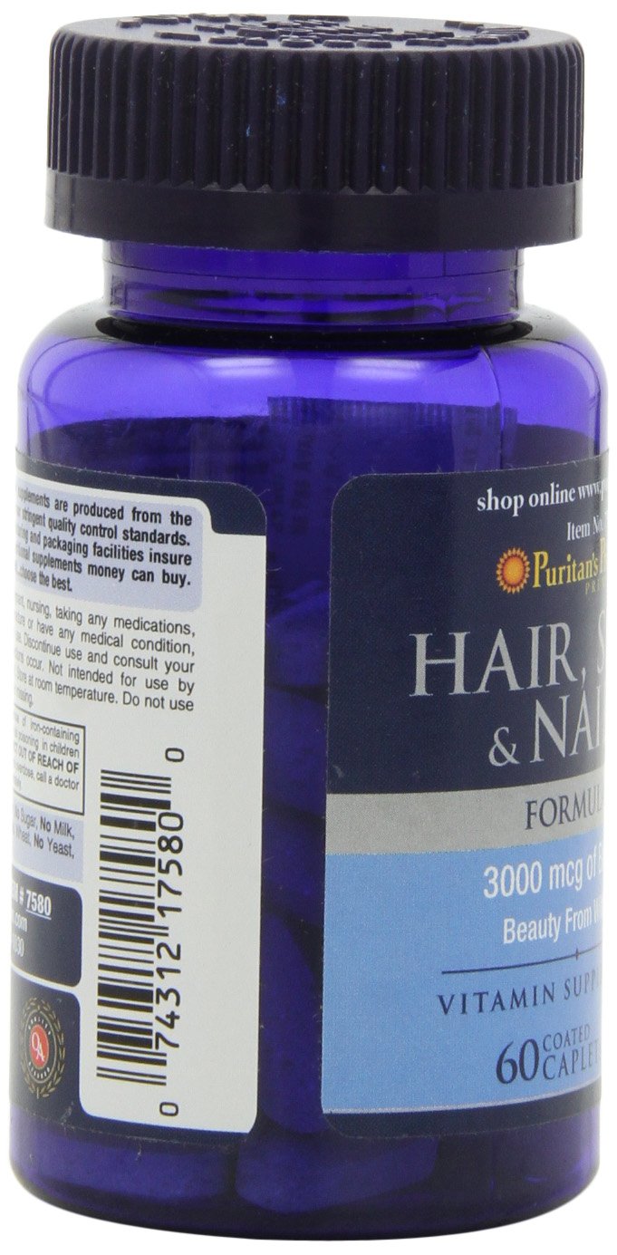 Puritan's Pride Hair Skin and Nails Biotin Formula Coated Caplets, 3000 Mcg, 60 Count - BeesActive Australia