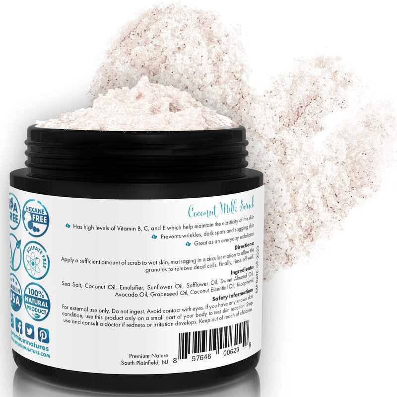 Coconut Milk Exfoliating Body Scrub - Natural Coconut Oil Skin Exfoliator for Face Hand Lip & Body with Sea Salt & Shea Butter - BeesActive Australia