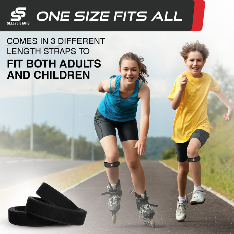 Sleeve Stars Patellar Tendon Support Strap Osgood Schlatter Knee Brace for Kids, Youth, Women & Men w/ 3 Lengths, Swedish Brand Patella Knee Strap Support Band for Arthritis, Tendonitis & Pain (Black) One Size Black 1 - BeesActive Australia