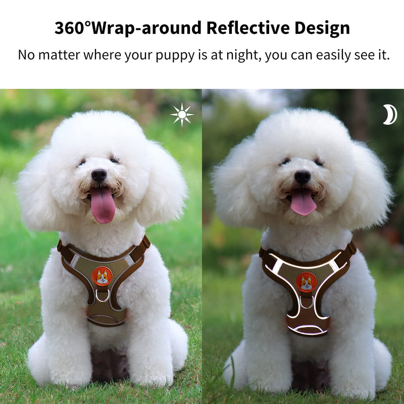 Small Dog Harness No Pull, Adjustable Dog Harness and Leash Set with 2 Leash Clips, Reflective Soft Padded Dog Vest Harness for Small Medium Dogs S (ref: 4.0 to 6.6 lbs) Brown - BeesActive Australia