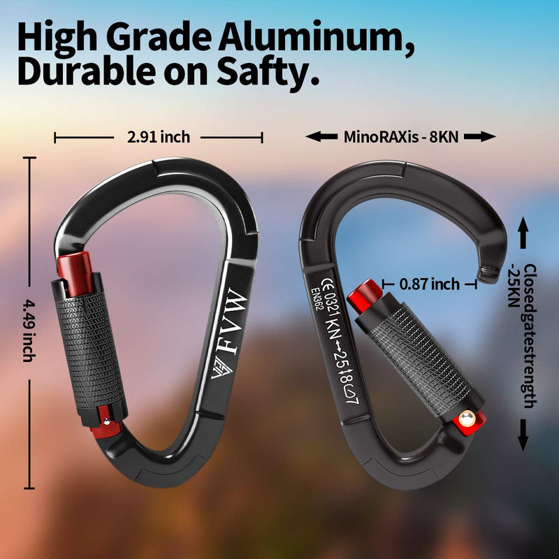 FVW Heavy Duty Climbing Carabiners, 25KN Auto Locking Rock Climbing Carabiners Clips for Hammocks, Swing, Locking Dog Leash and Harness, Camping, Hiking & Utility Black*3 - BeesActive Australia