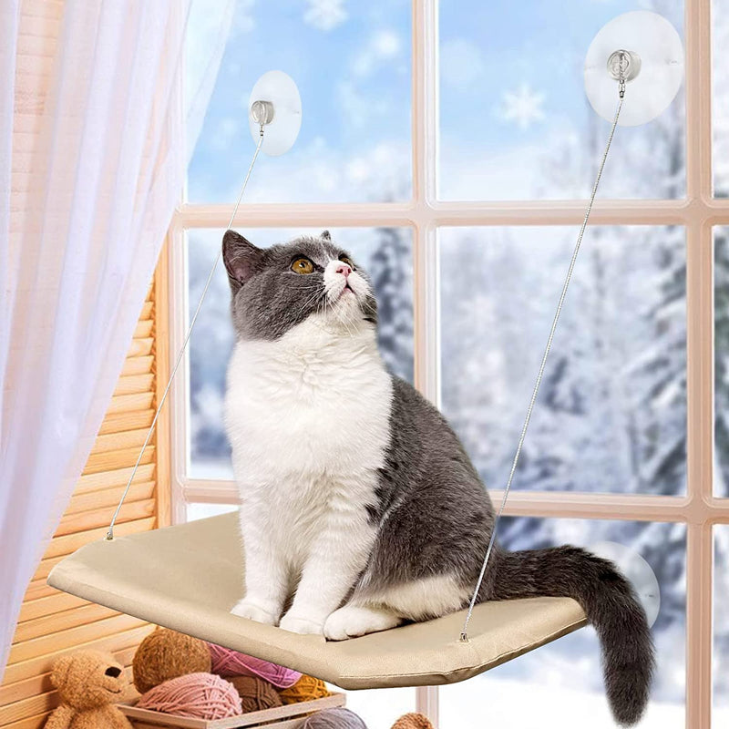 PETPAWJOY Cat Window Perch, Strong Suction Cups Easy Clean Safety Cat Hammock Window Seat for Large Fat Cat or Double Cats (Up to 50lbs) Apricot - BeesActive Australia