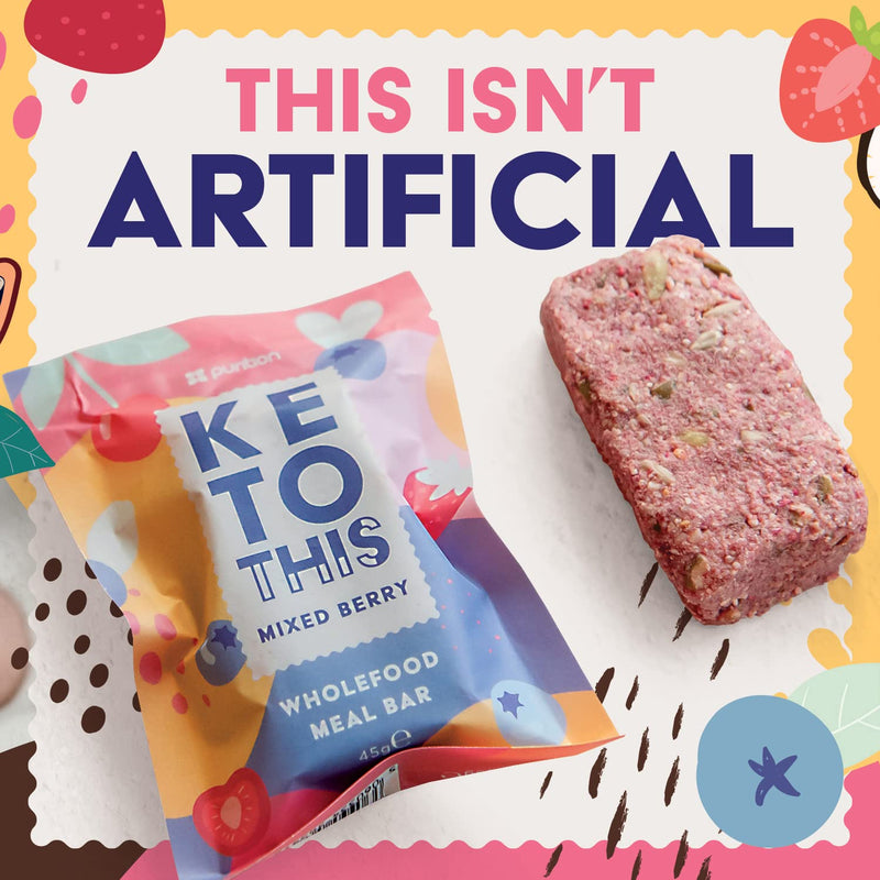 Purition Wholefood Keto Bars Mixed Berry Flavour 12 Pack | Vegan & Keto Friendly | No Added Sugar | Premium Low Carb High Fat Keto Meal Bars with Only Natural Ingredients 1 count (Pack of 12) - BeesActive Australia