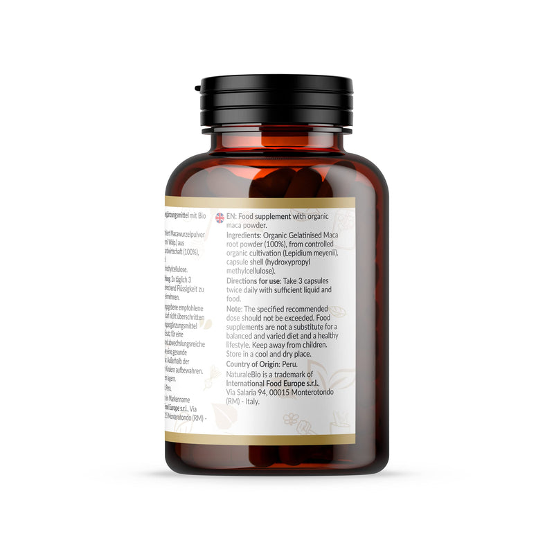 Organic Maca Capsules, 500mg - 180 Capsules. Gelatinised, Natural and Pure, from Organic Peruvian Maca Root. Vegetarian and Vegan Friendly. NaturaleBio - BeesActive Australia