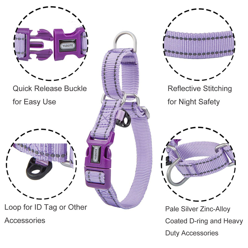 YUDOTE Reflective Martingale Collar for Dogs with Quick Snap Buckle Anti-Pull Nylon Safe Slip Collars for Easy Walking Large(Neck 15"-19") Lavender - BeesActive Australia