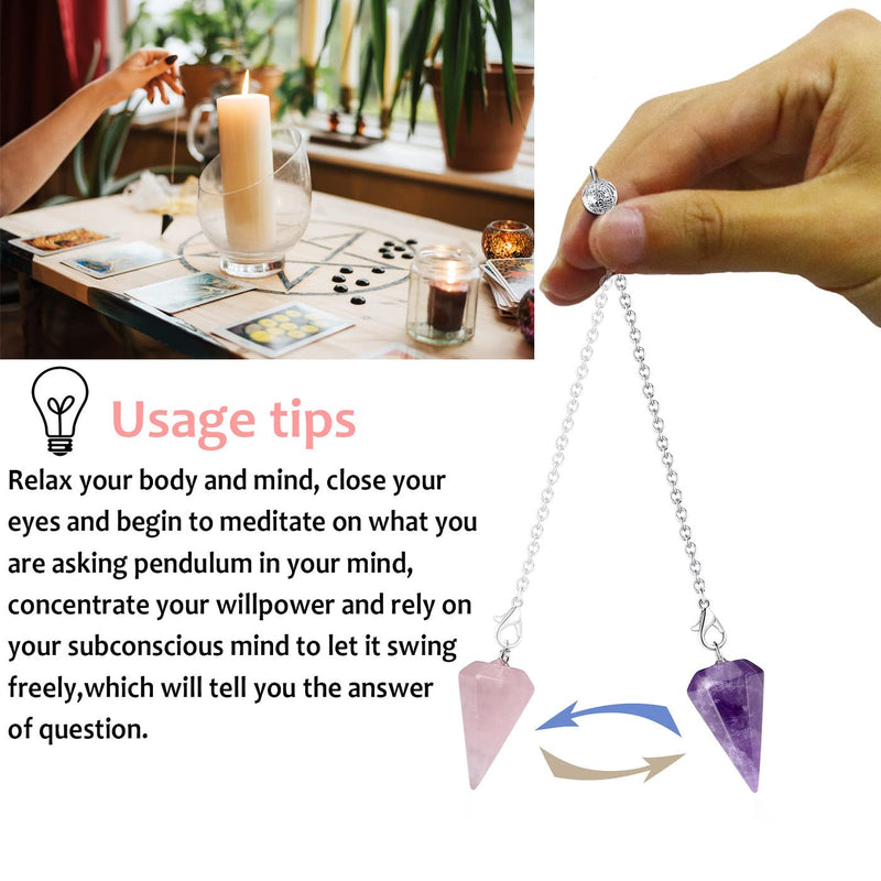 XIANNVXI 3 Pcs Crystal Pendulum Amethyst Rose Quartz Clear Quartz Pendulums for Divination Dowsing Pendulum Crystals Gemstones Cone Pendant Reiki Witchcraft Wicca Supplies A - Amethyst,rose Quartz,clear Quartz - BeesActive Australia
