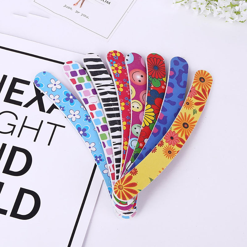 HugeDE 10 Pcs Professional Double Sided Floral Nail Files Buffers Curved Emery Board Nail Tools - BeesActive Australia