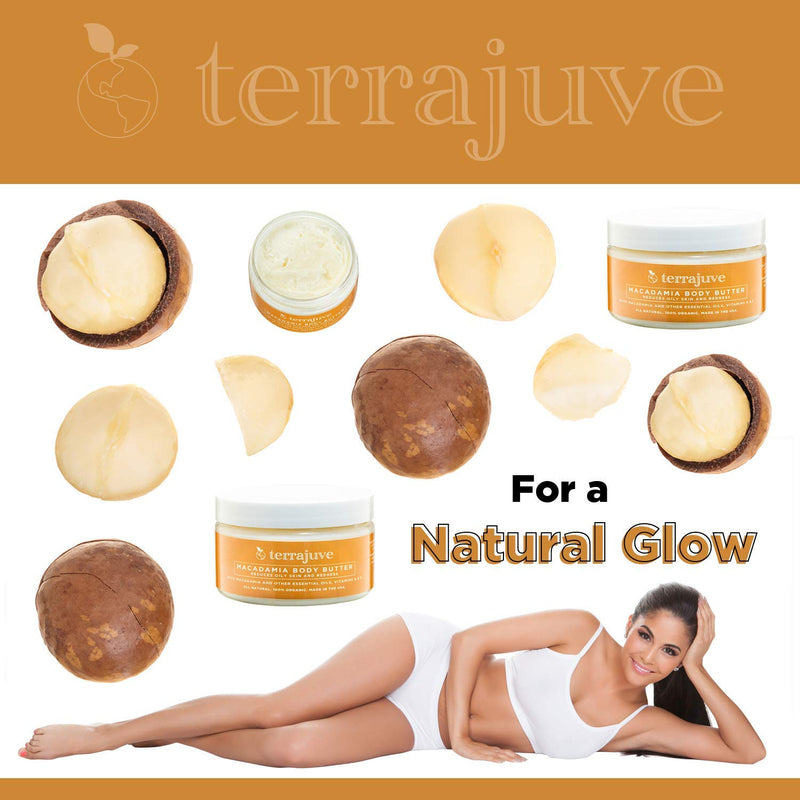 Organic Macadamia Body Butter Lotion by Terrajuve, Reduces Oily Skin and Redness, 100% Pure, All Natural, Made in USA - BeesActive Australia