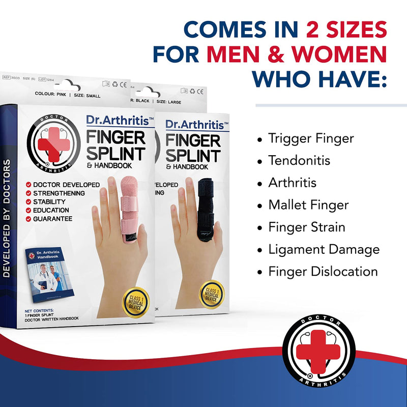 Doctor Developed Finger Splint and Handbook [1-Piece] - Braces, Splints & Supports Index, Middle, Ring & Pinky Finger - Padded Finger Splints for Straightening - Full Finger Guard (Pink, S/M, Single) Pink 1 - BeesActive Australia