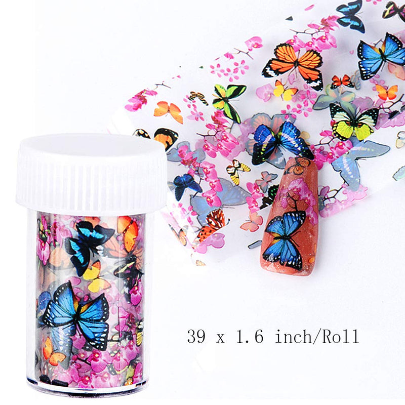 Delgoash Nail art stickers Butterfly Flower Nail Decal Transfer Foils Nail Sticker Tip Decal Decoration Design DIY Butterfly Plum Flower Nail Sparkle Glitter for Nail Art Decoration Manicure Tools Set - BeesActive Australia