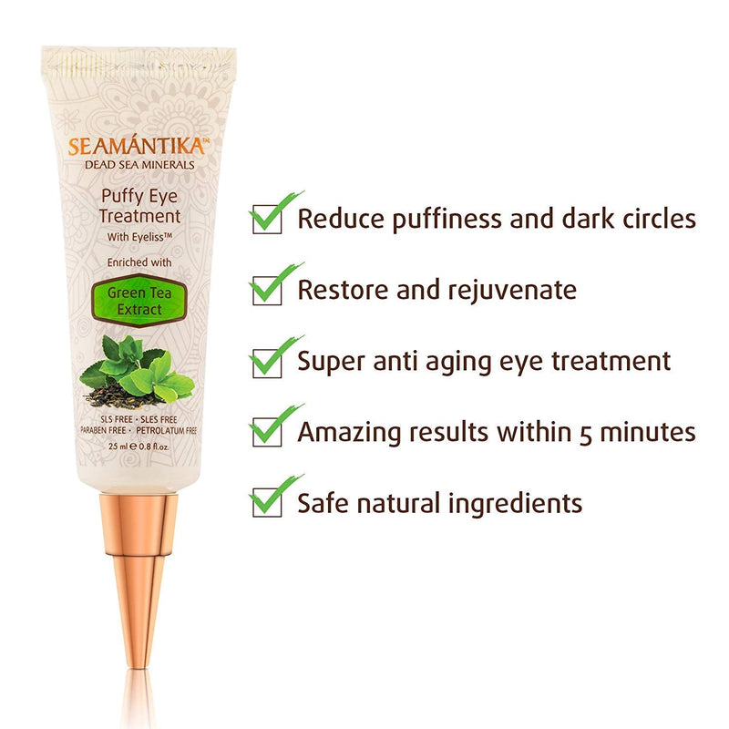 Puffy Eyes Treatment Instant results – Naturally Eliminate Wrinkles, Puffiness, Dark Circle and Bags in Minutes – Hydrating Eye Cream w/ Green Tea Extract, Dead Sea Minerals by SEAMANTIKA – .8 oz - BeesActive Australia