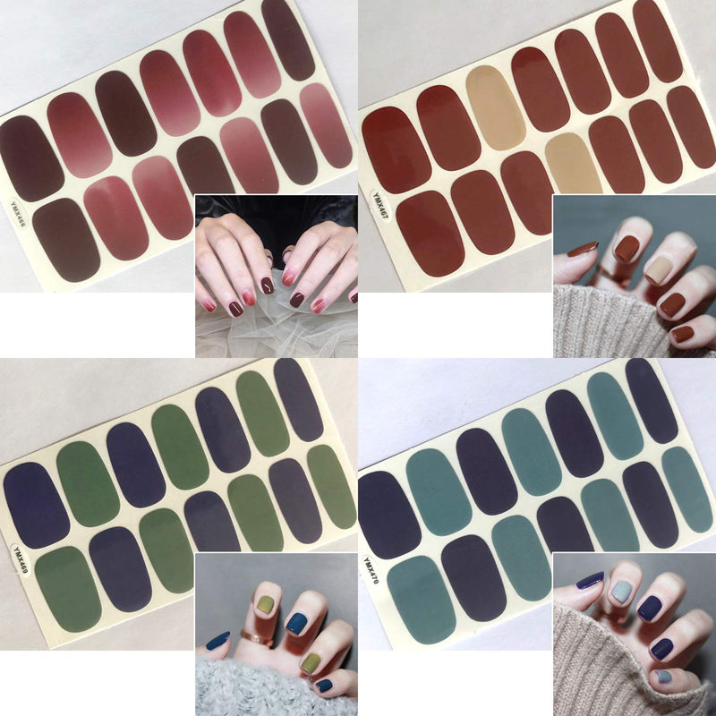 WOKOTO 20 Sheets Solid Color Nail Art Polish Wraps Stickers Strips Set with 1Pc Nail File Self-Adhesive Adhesive Nail Decals Manicure Tips KIT2 - BeesActive Australia