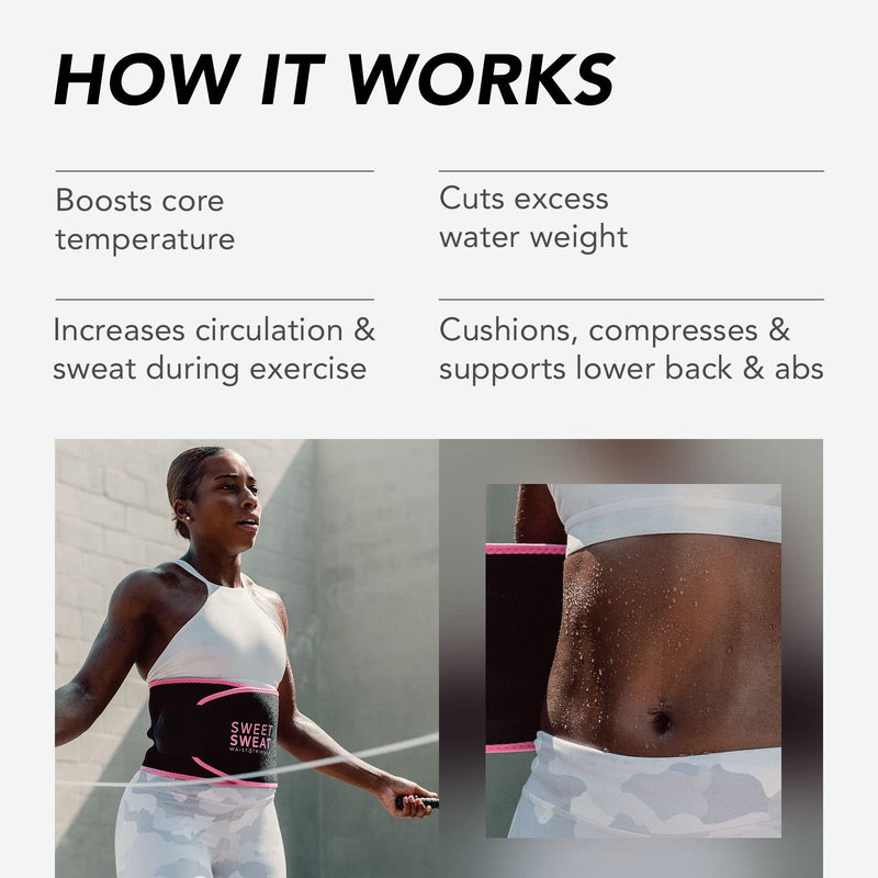 Sweet Sweat Waist Trimmer for Women and Men - Sweat Band Waist Trainer for High-Intensity Training & Workouts, 5 Sizes Small Black/Pink - BeesActive Australia