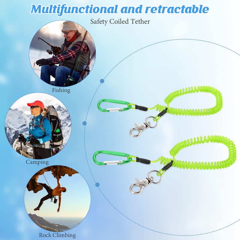 6 Pack Heavy Duty Fishing Lanyard Steel Wire Coiled Lanyard Kayak Retractable Tool Leash Fishing Rod Safety Lanyard Fishing Gear Lanyard Tether Accessories with Alloy Clips for Pliers Boating Green - BeesActive Australia