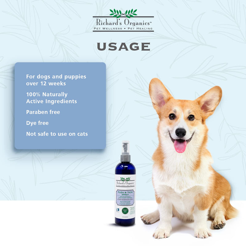 Richard’s Organics Gentle Flea and Tick Spray for Dogs –100% Natural Actives Kills Fleas, Ticks, Repels Mosquitos for Up to 4 Weeks – No Harsh Chemicals, Safe for Use Around Children (12 oz) - BeesActive Australia