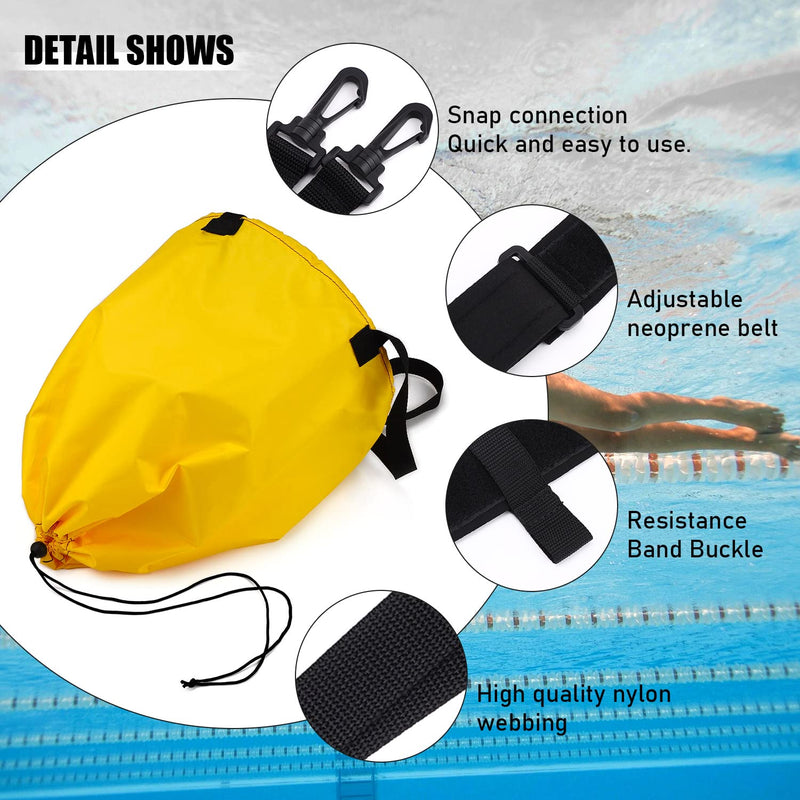 TOBWOLF Swim Training Belt, Swimming Resistance Belt Set, Swim Training Exerciser Belt with Resistance Parachute & Waist Band, Swimming Waist Belt Swimming Equipment Kit for Adults Children Yellow - BeesActive Australia