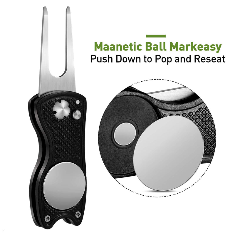 3 Pieces Golf Divot Repair Tool Stainless Steel Foldable Golf Repair Tool Magnetic Golf Ball Marker Tool with Pop Up Button Portable Golf Pitchfork, 3 Colors - BeesActive Australia