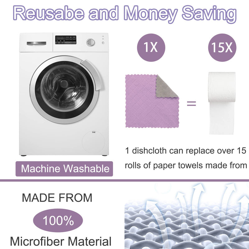 BUEDM 12 Pack Kitchen Cloth Dish Towels, 12x12 inch Soft Premium Dishcloths, Absorbent Microfiber Cleaning Cloth for Cleaning Dishes, Kitchen, Bathroom, Car Purple Green Gray - BeesActive Australia