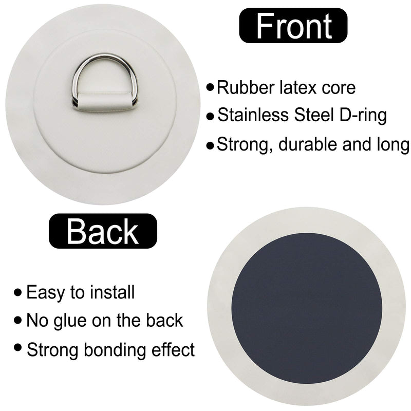 BB Hapeayou Kayak D Ring Patch for PVC Inflatable Boat -Round Waterproof 4.3inch - NO Glue Included (4Pcs, White) - BeesActive Australia